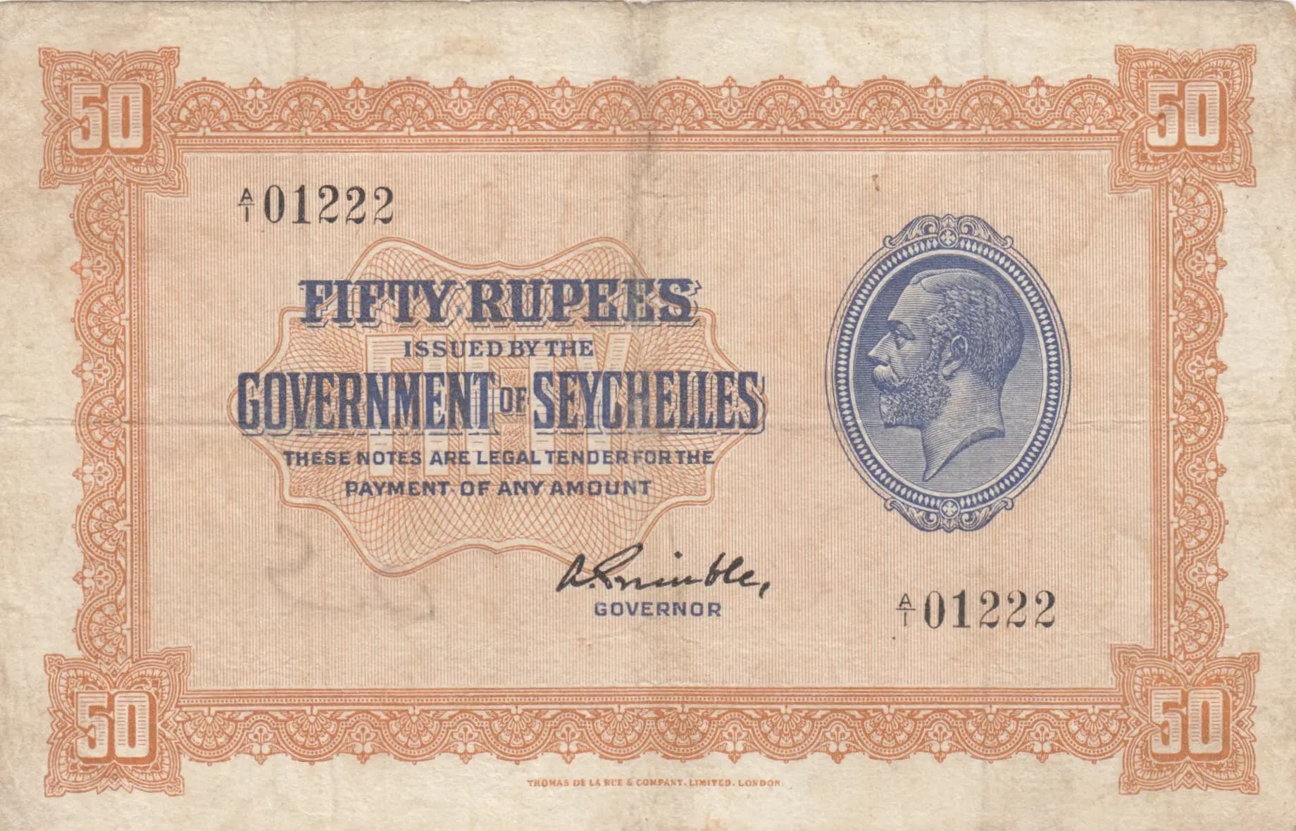 50 rupees 1936 from Seychelles , P-5b