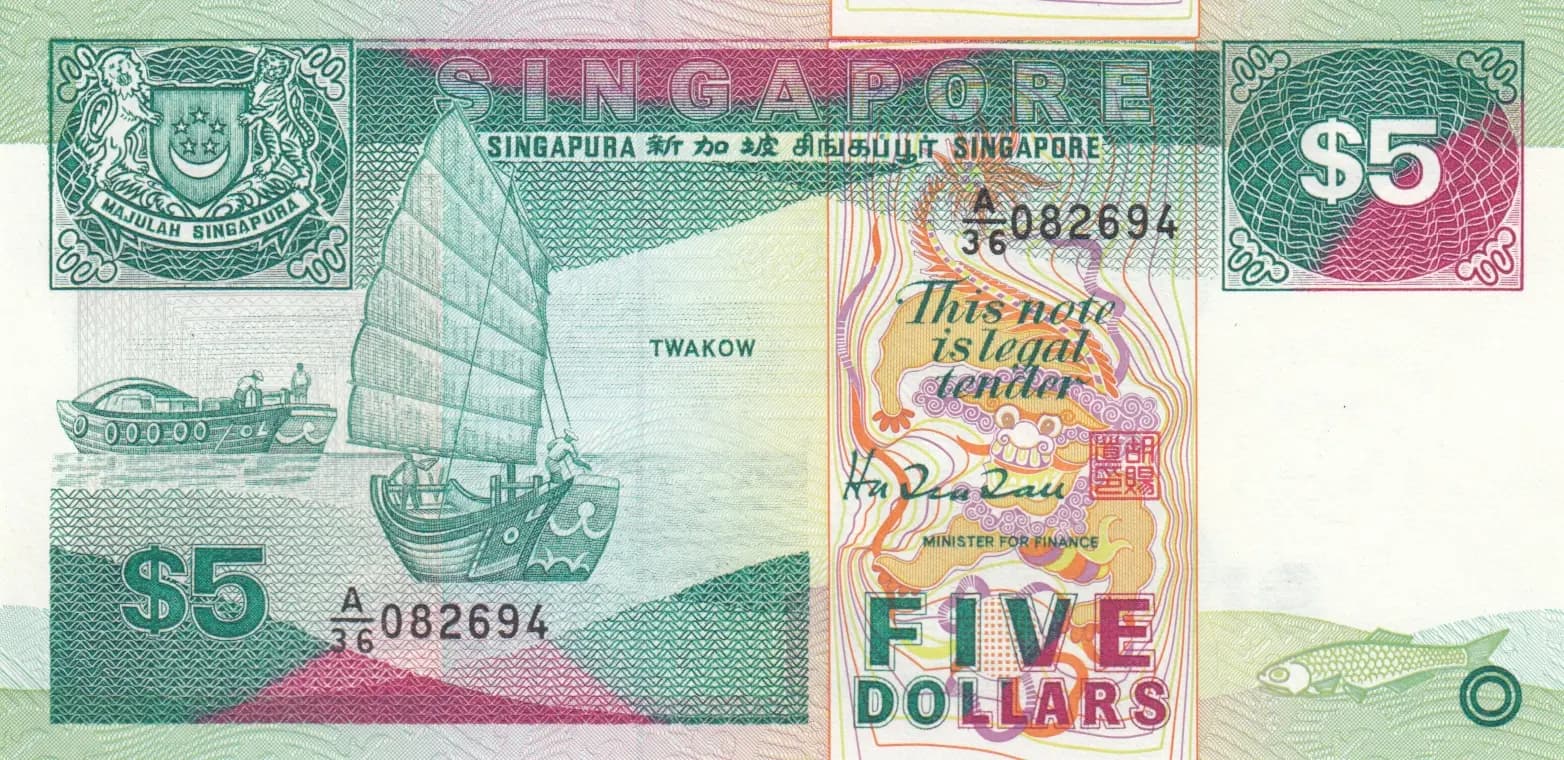 5 dollars 1989 from Singapore, P-19