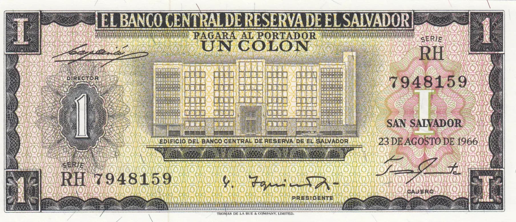 1 colon 1966 from El Salvador, P-100 (1966) — image 1