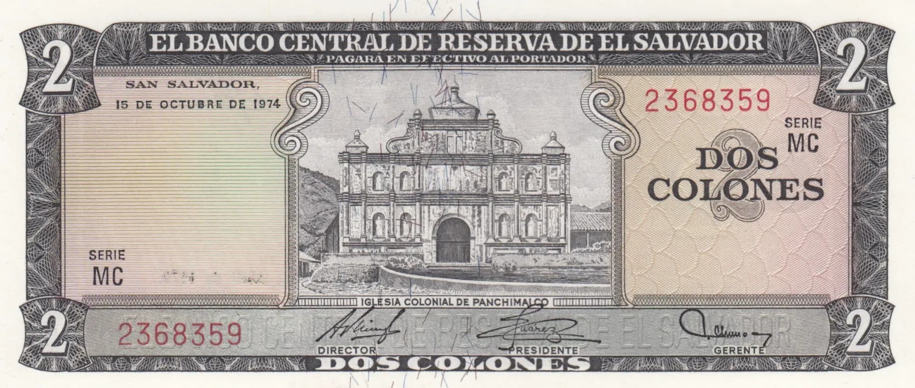 2 colones 1979 from El Salvador, P-116b