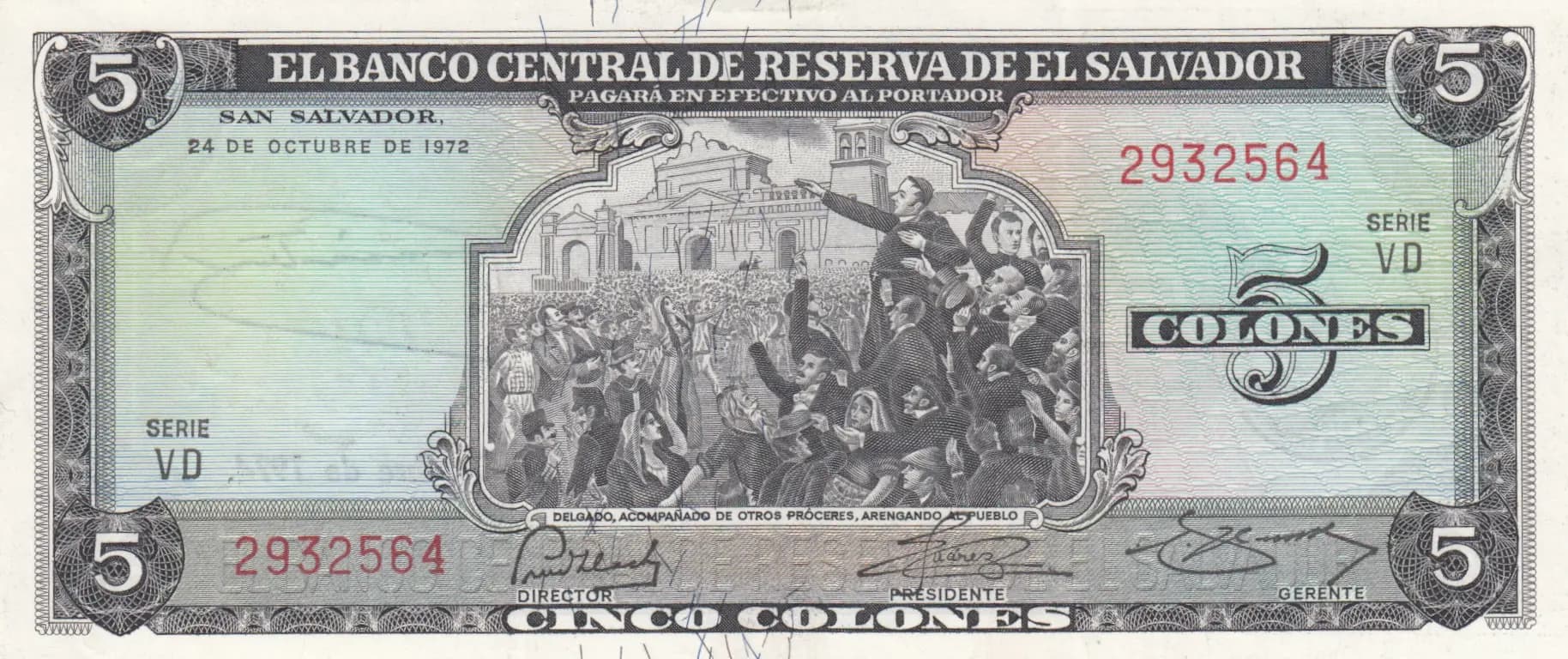 5 colones 1974 from El Salvador, P-117