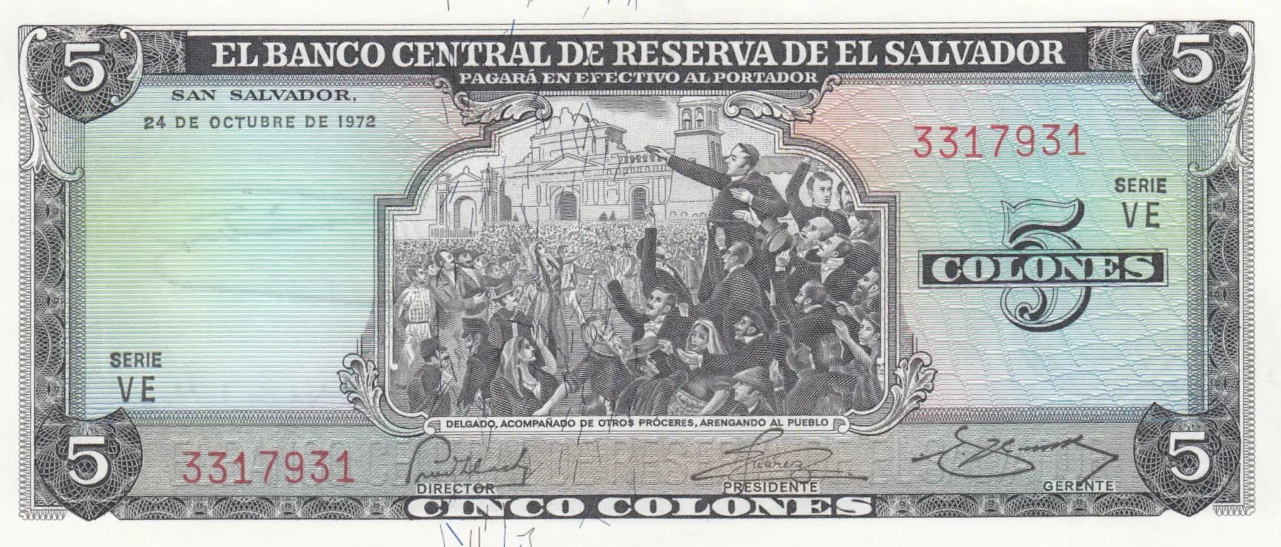 5 colones 1974 from El Salvador, P-117