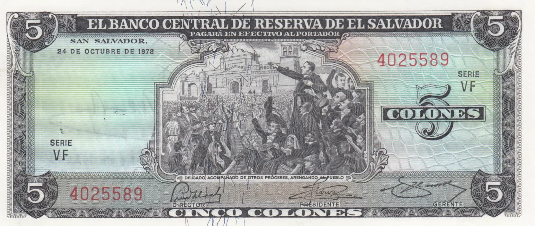 5 colones 1974 from El Salvador, P-117