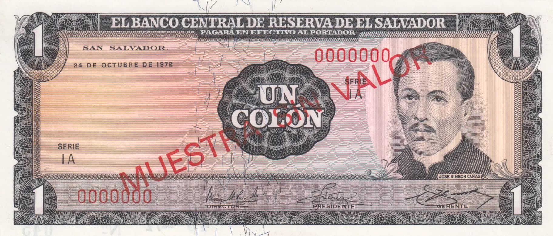 1 colon 1972 specimen from El Salvador, P-115s (1972) — image 1