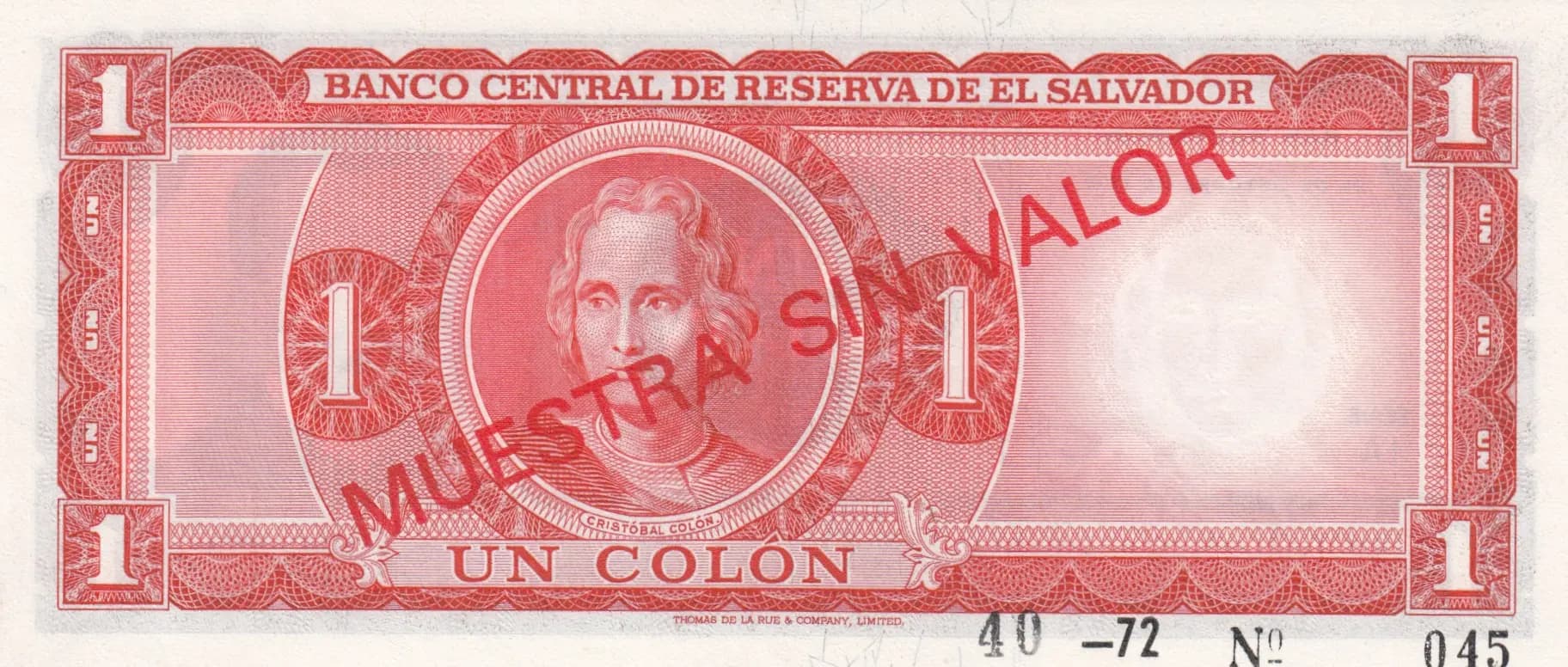 1 colon 1972 specimen from El Salvador, P-115s (1972) — image 2