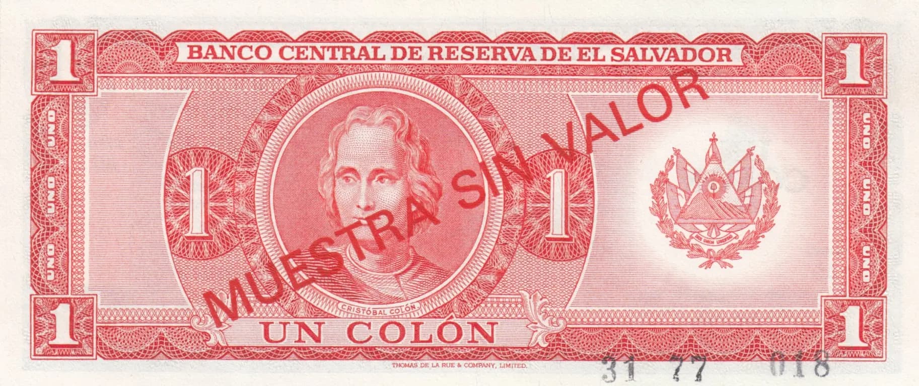 1 colon 1977 specimen from El Salvador, P-125s (1977) — image 2