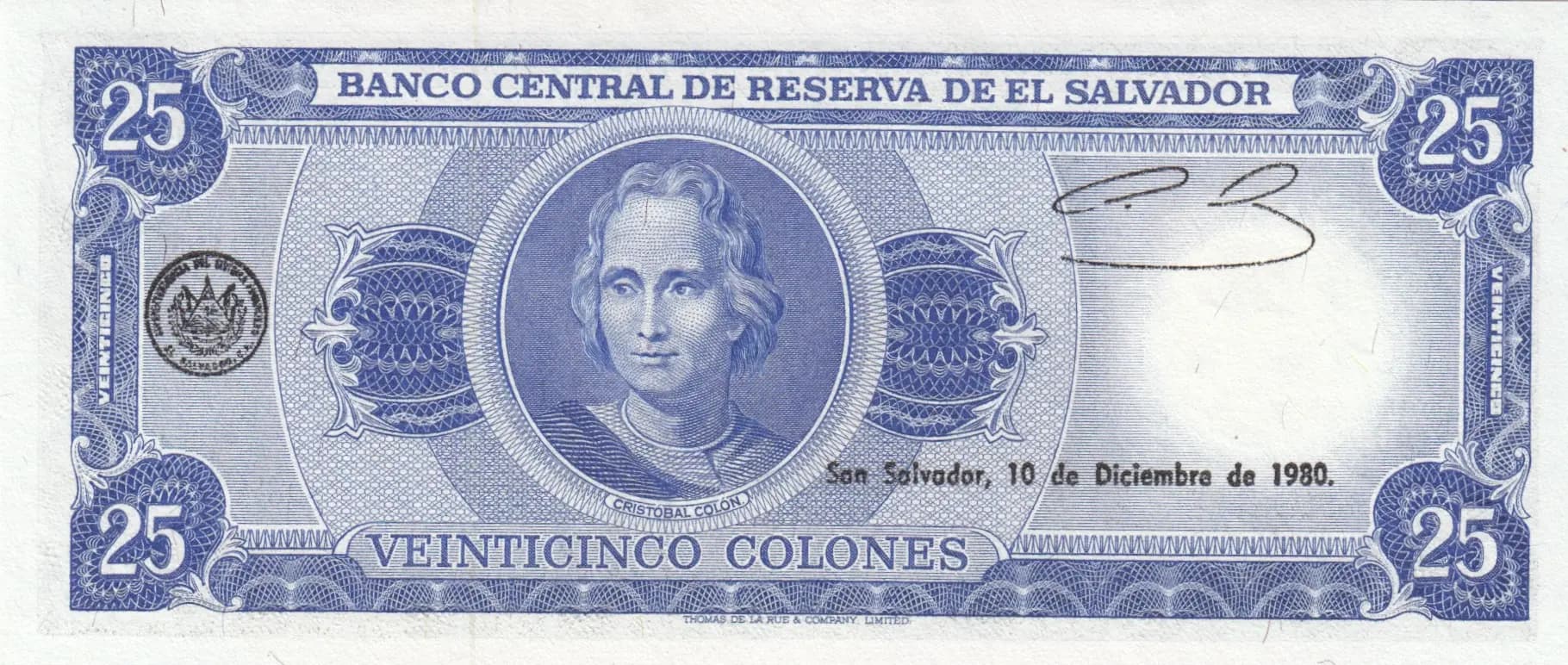 25 colones 1980 from El Salvador, P-130b (1980) — image 2