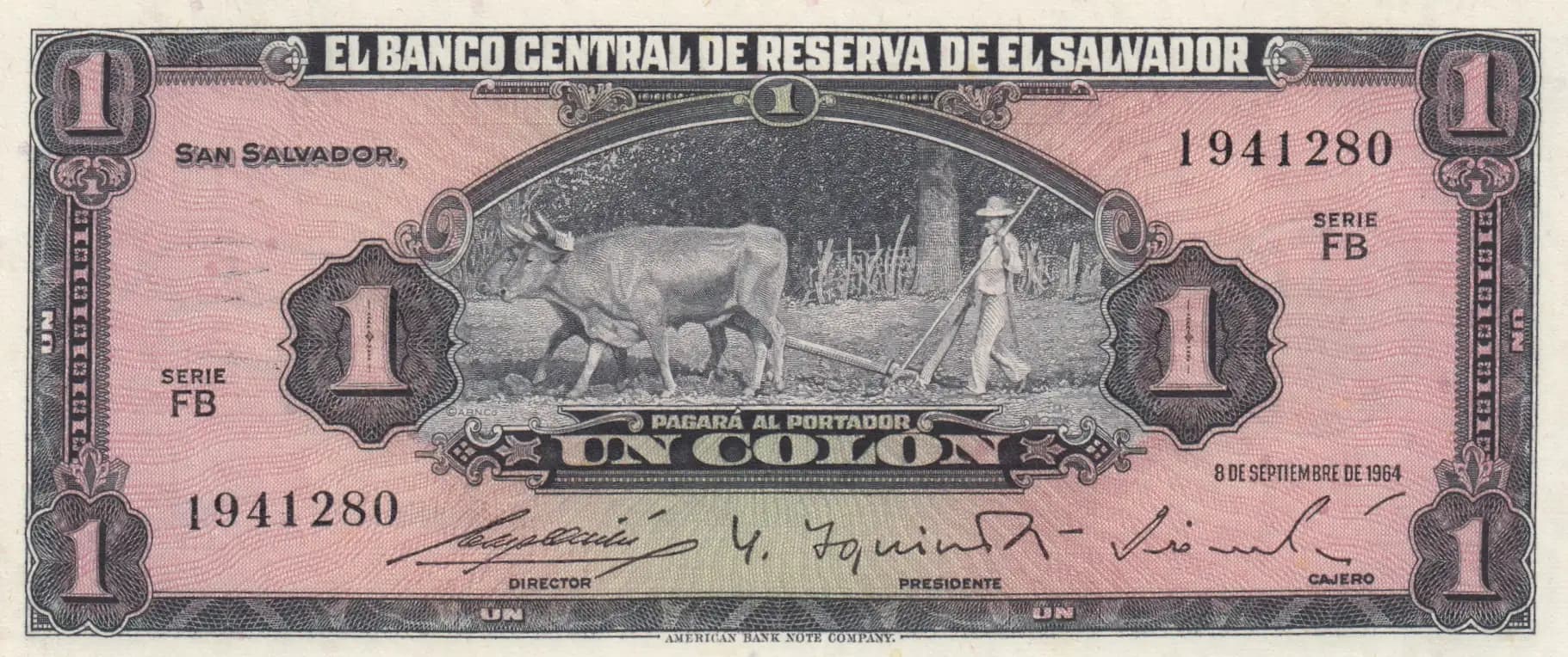 1 colon 1964 from El Salvador, P-105 (1964) — image 1