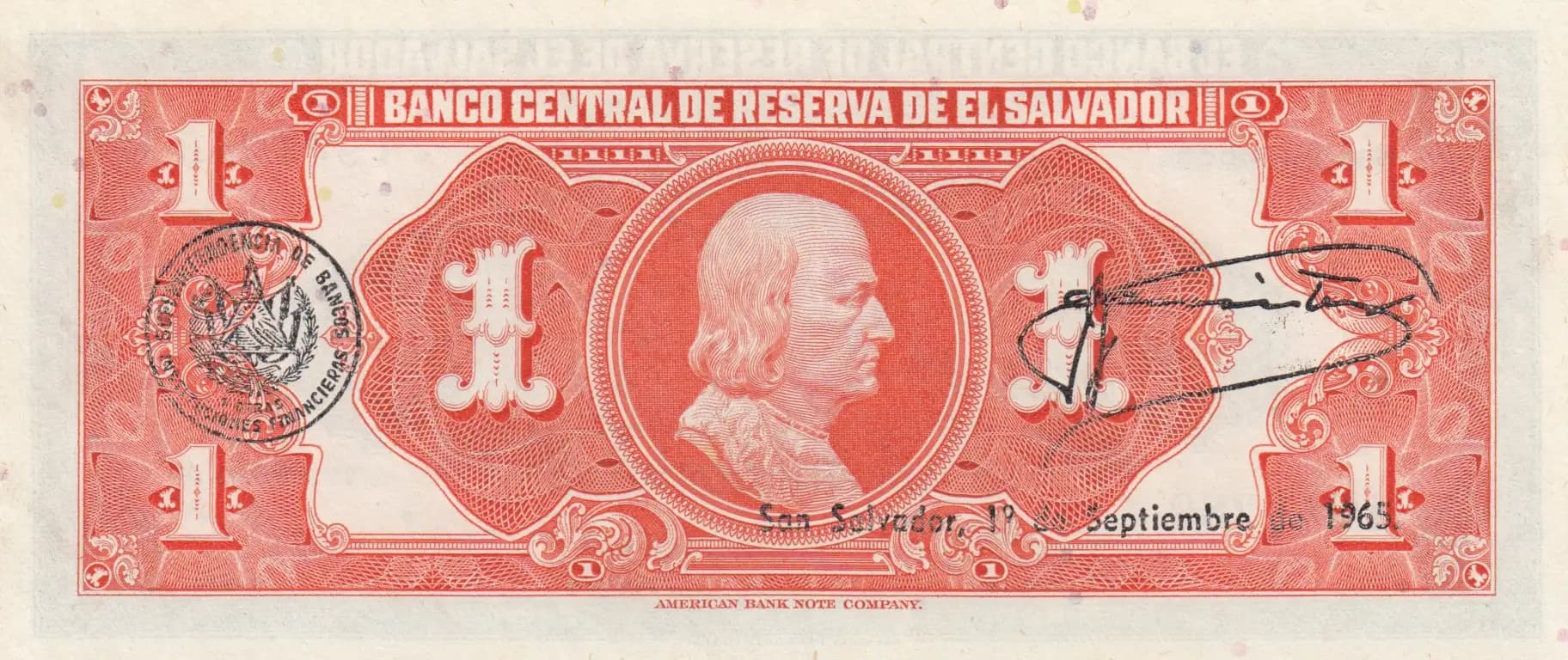 1 colon 1964 from El Salvador, P-105 (1964) — image 2