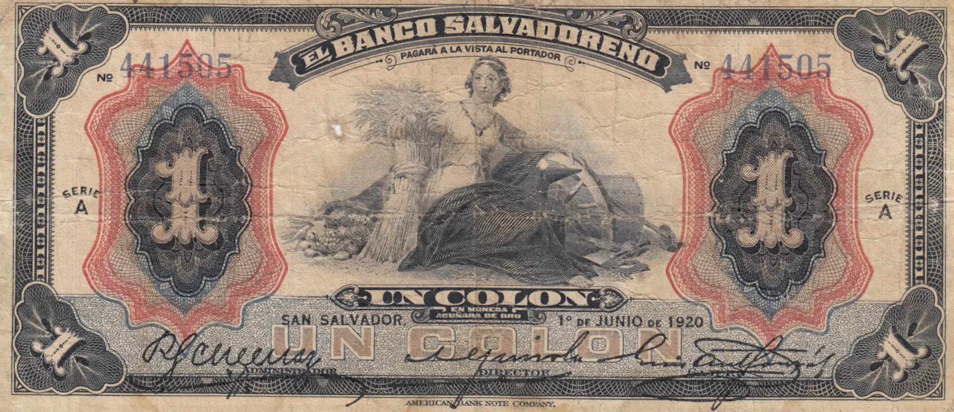 1 colon 1920 from El Salvador, P-S211