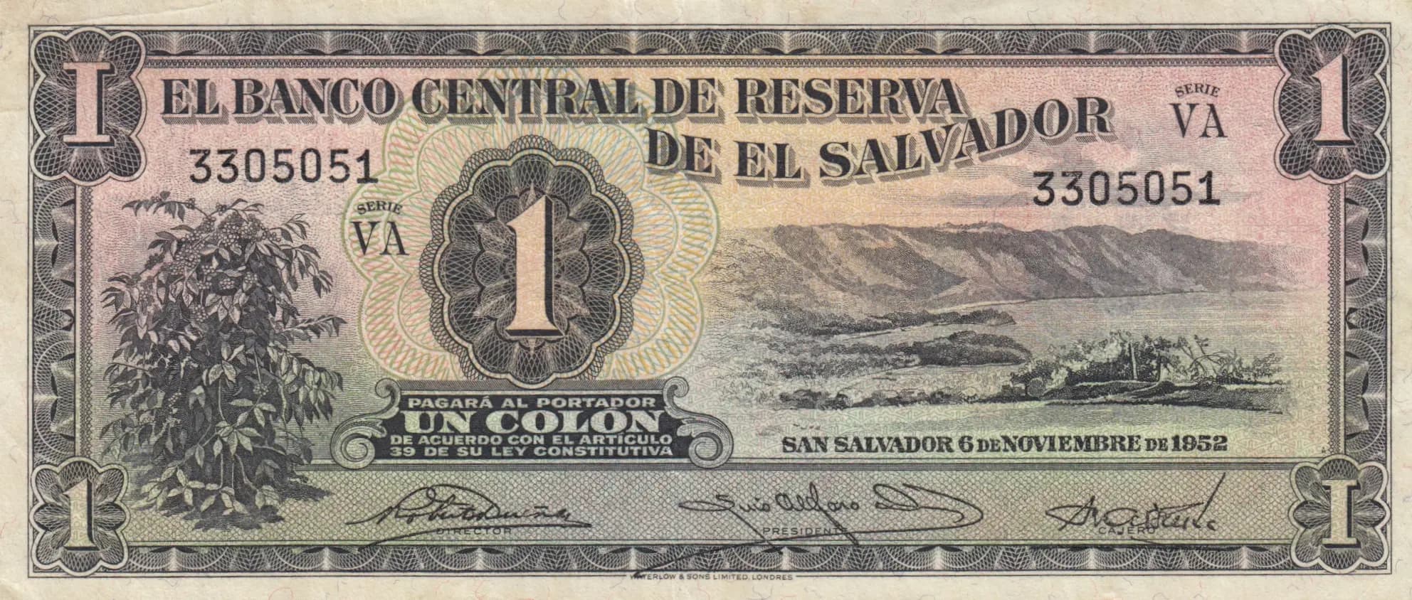 1 colon 1952 from El Salvador, P-87