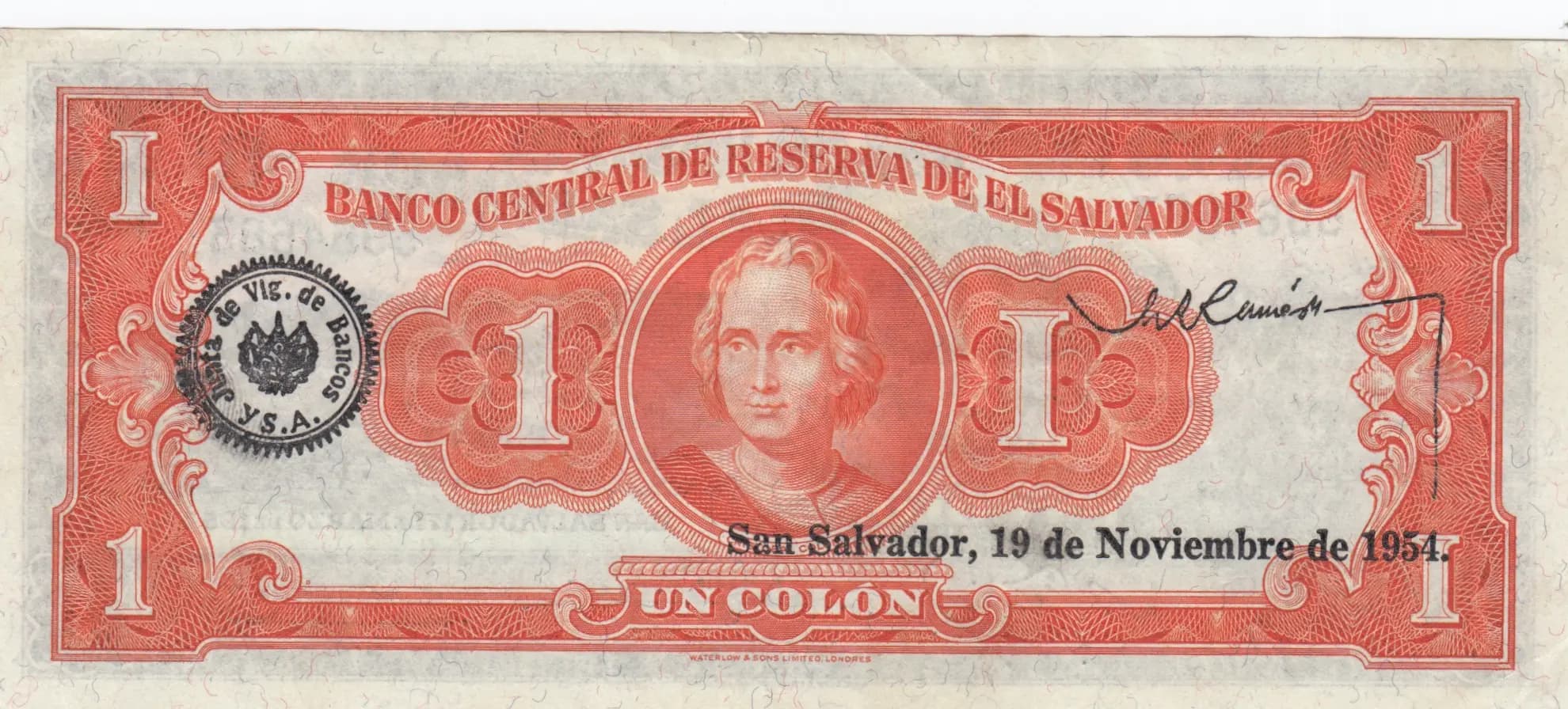 1 colon 1954 from El Salvador, P-87 (1954) — image 2