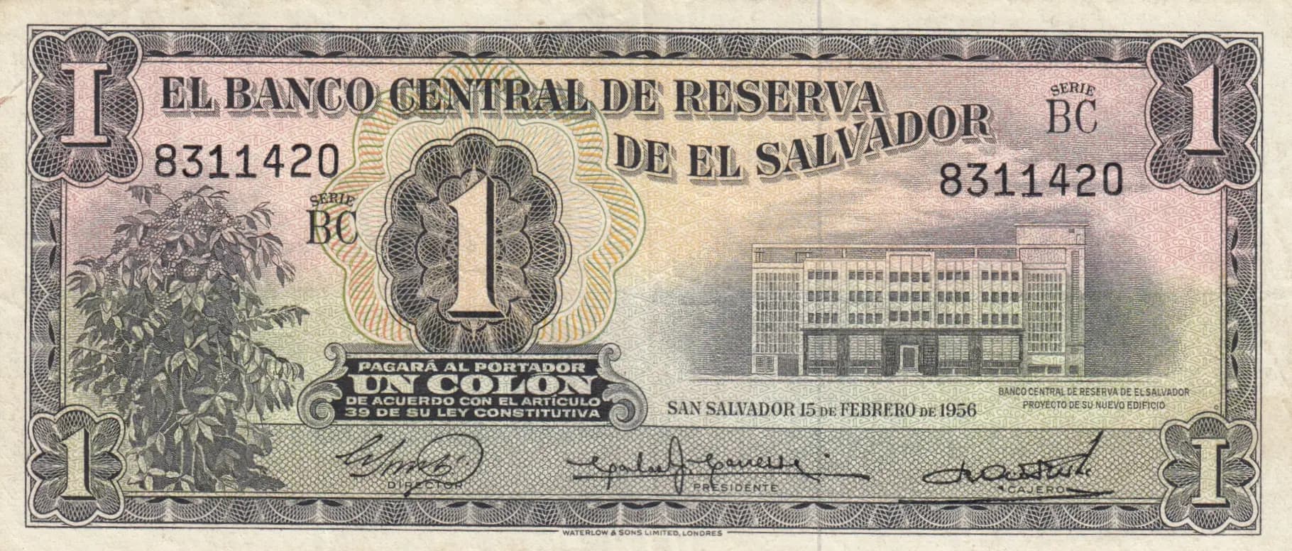 1 colon 1956 from El Salvador, P-90b
