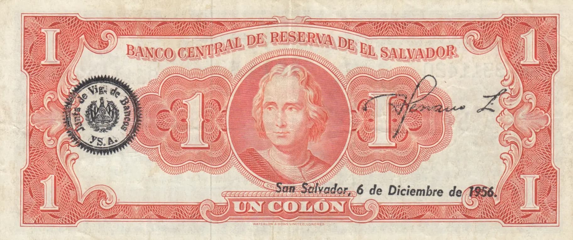 1 colon 1956 from El Salvador, P-90b (1956) — image 2