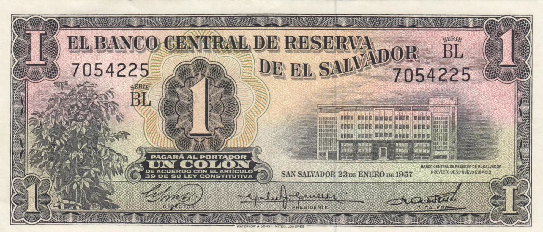 1 colon 1957 from El Salvador, P-90b (1957) — image 1