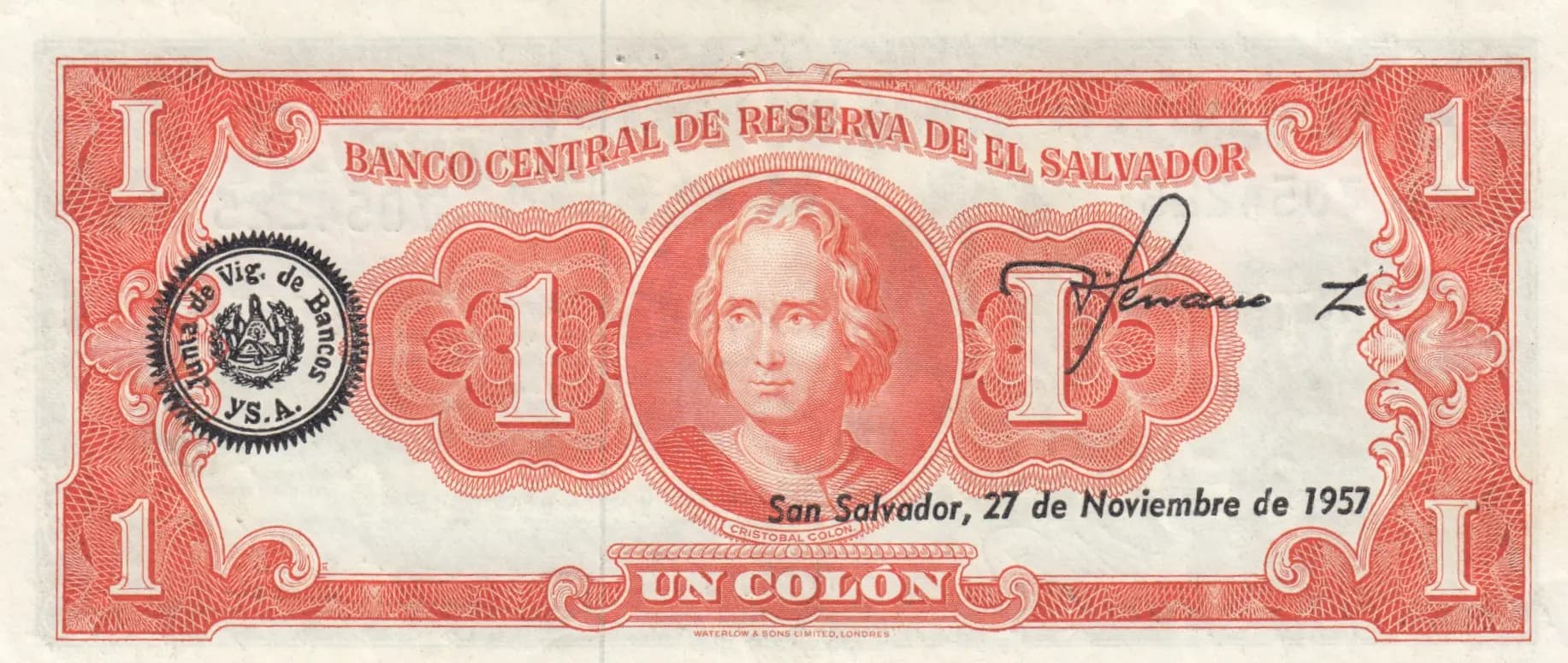 1 colon 1957 from El Salvador, P-90b (1957) — image 2