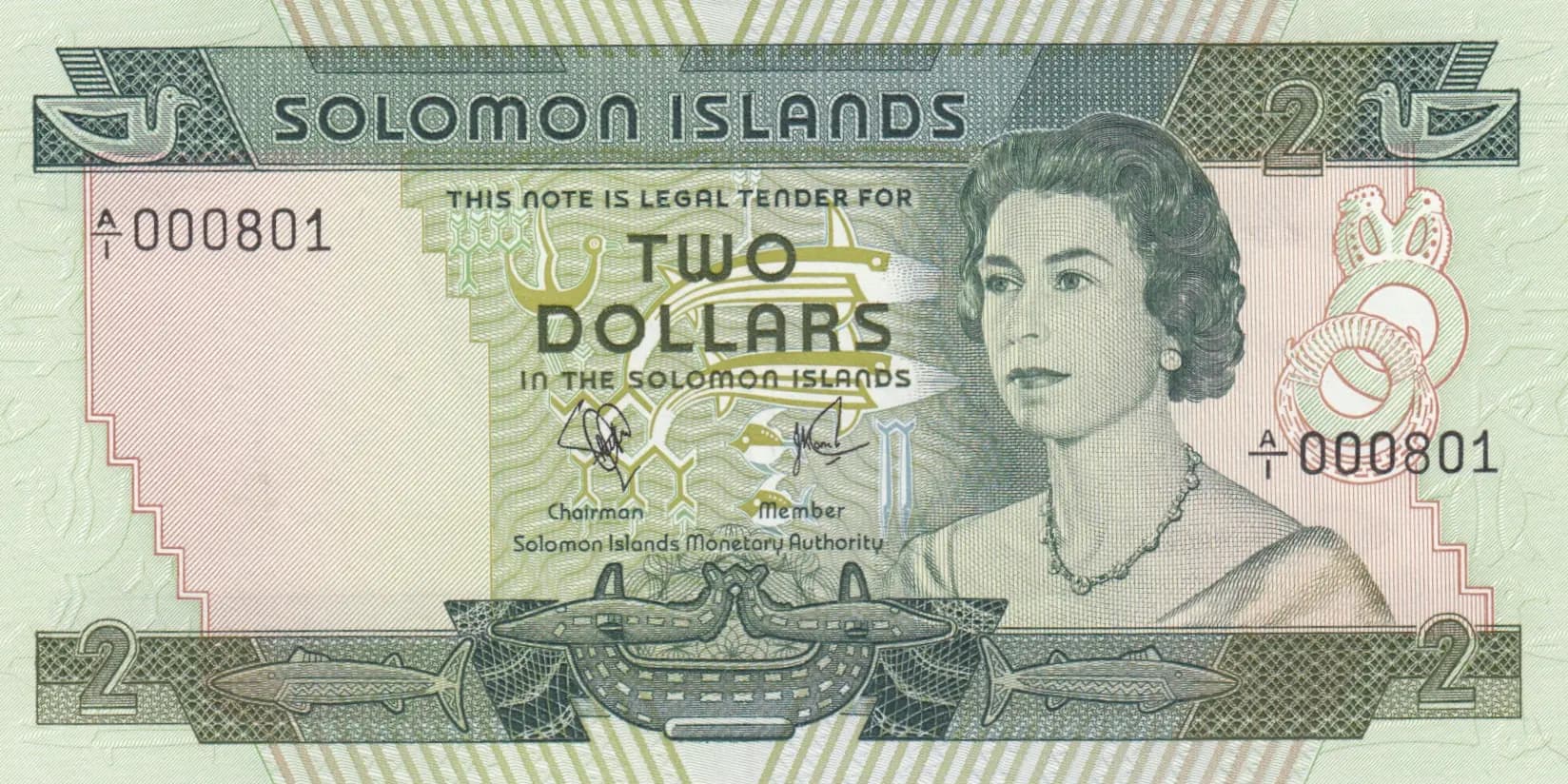 2 dollars 1977 from Solomon Islands, P-5
