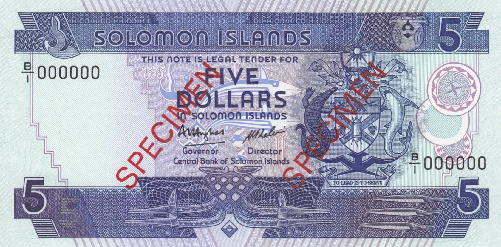 5 dollars 1986 specimen from Solomon Islands, P-14s (1986) — image 1