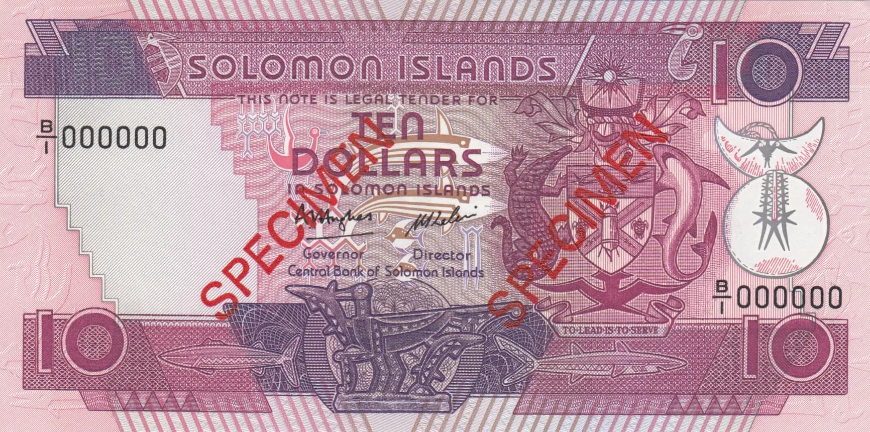 10 dollars 1986 specimen from Solomon Islands, P-15s (1986) — image 1