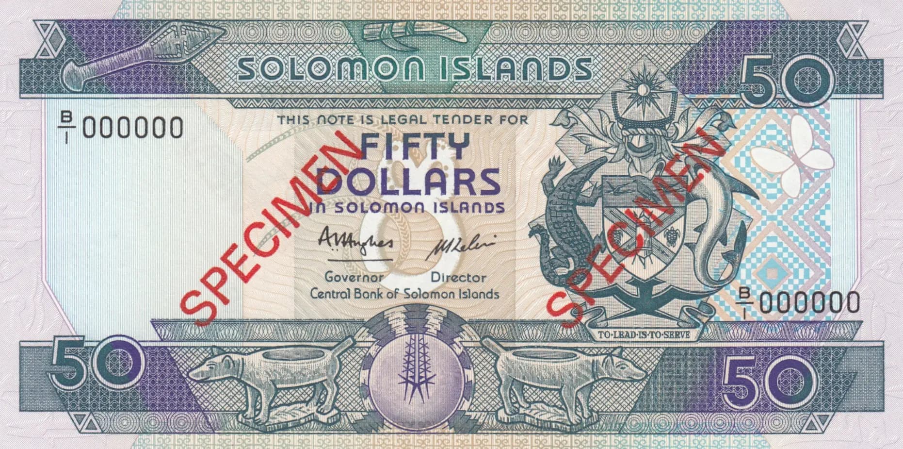 50 dollars 1986 specimen from Solomon Islands, P-17s (1986) — image 1