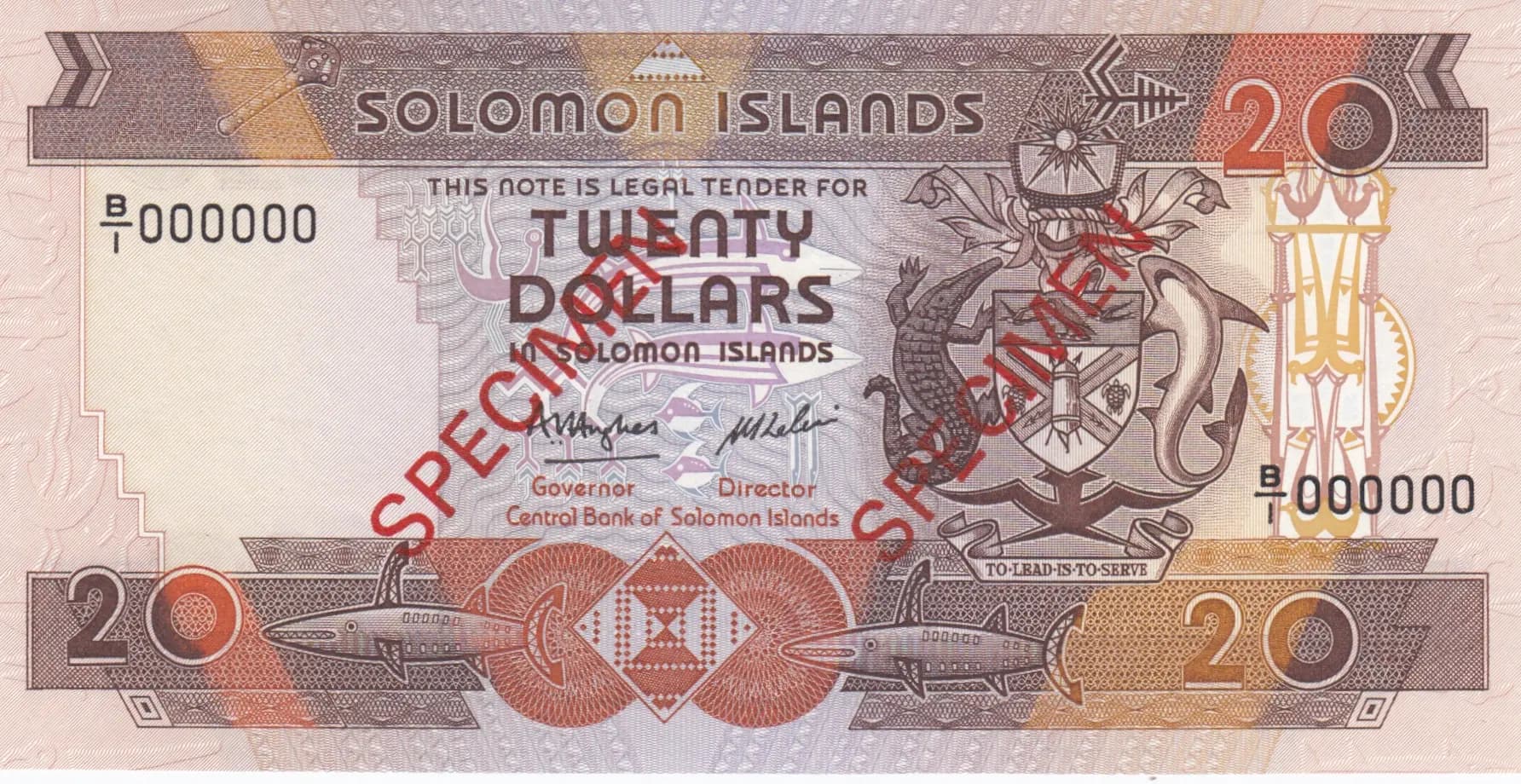 20 dollars 1986 specimen from Solomon Islands, P-16s (1986) — image 1