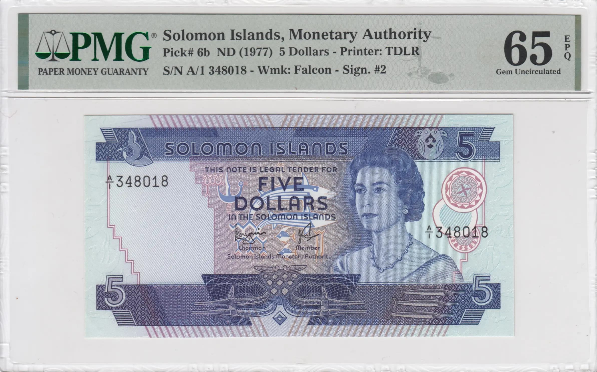 5 dollars 1977 from Solomon Islands, P-6b