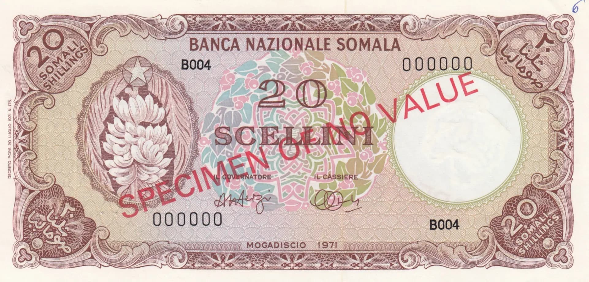 20 scelini 1971 specimen from Somalia, P-15s