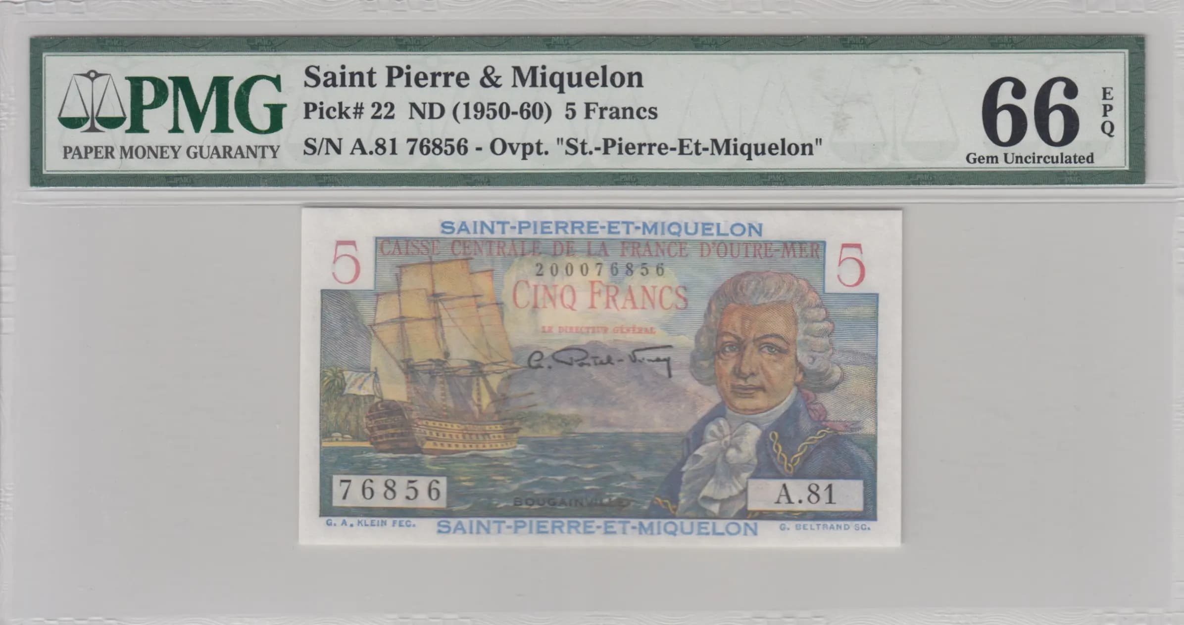 5 francs 1950 from Saint Pierre & Miquelon, P-22