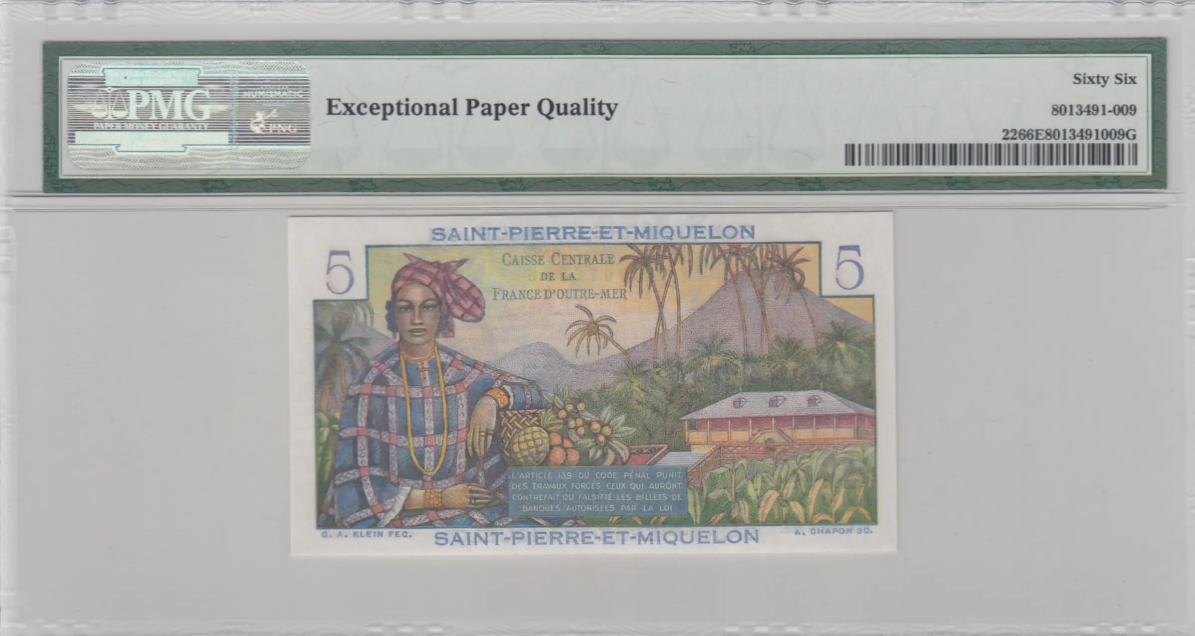 5 francs 1950 from Saint Pierre & Miquelon, P-22 (1950) — image 2