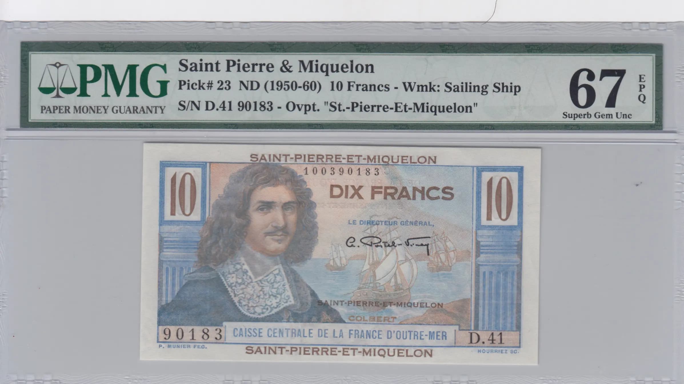 10 francs 1950 from Saint Pierre & Miquelon, P-23