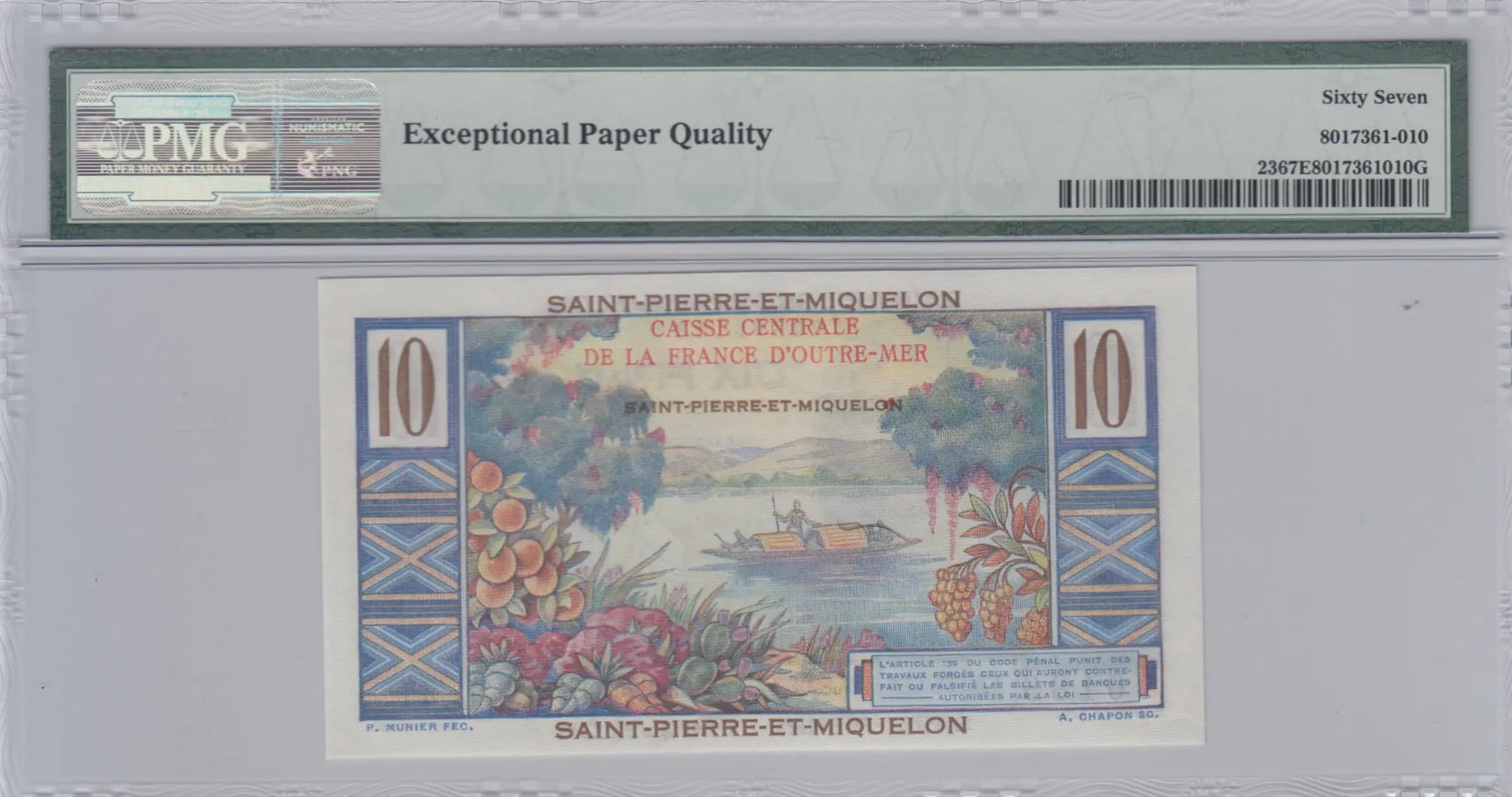 10 francs 1950 from Saint Pierre & Miquelon, P-23 (1950) — image 2