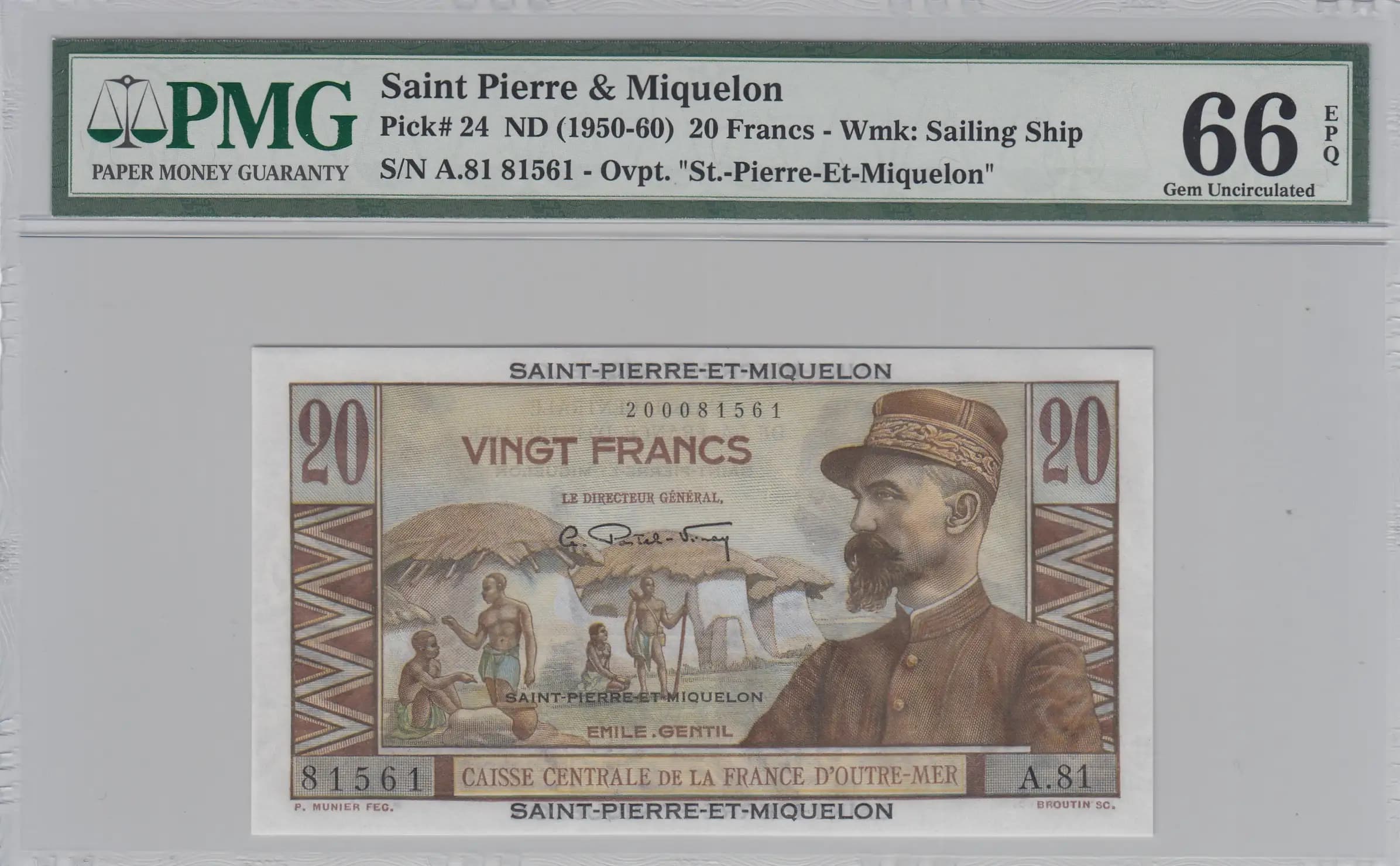 20 francs 1950 from Saint Pierre & Miquelon, P-24