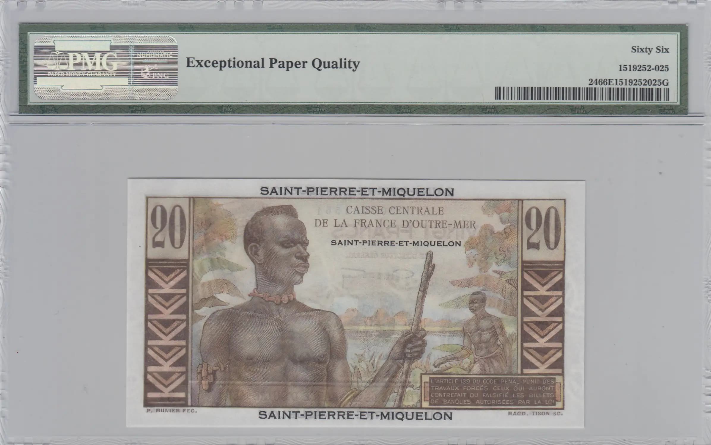 20 francs 1950 from Saint Pierre & Miquelon, P-24 (1950) — image 2