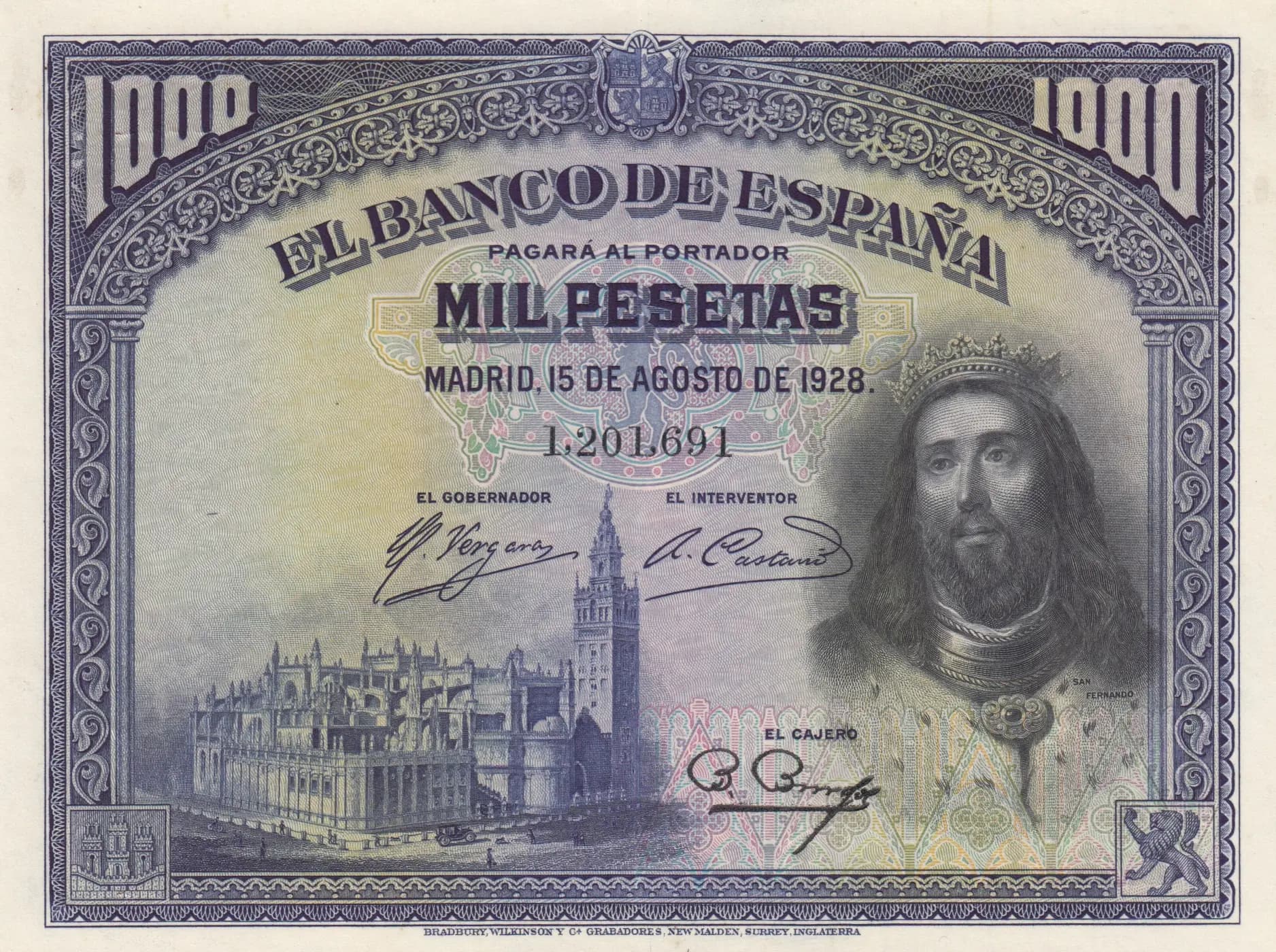 1000 pesetas 1928 from Spain, P-78 (1928) — image 1