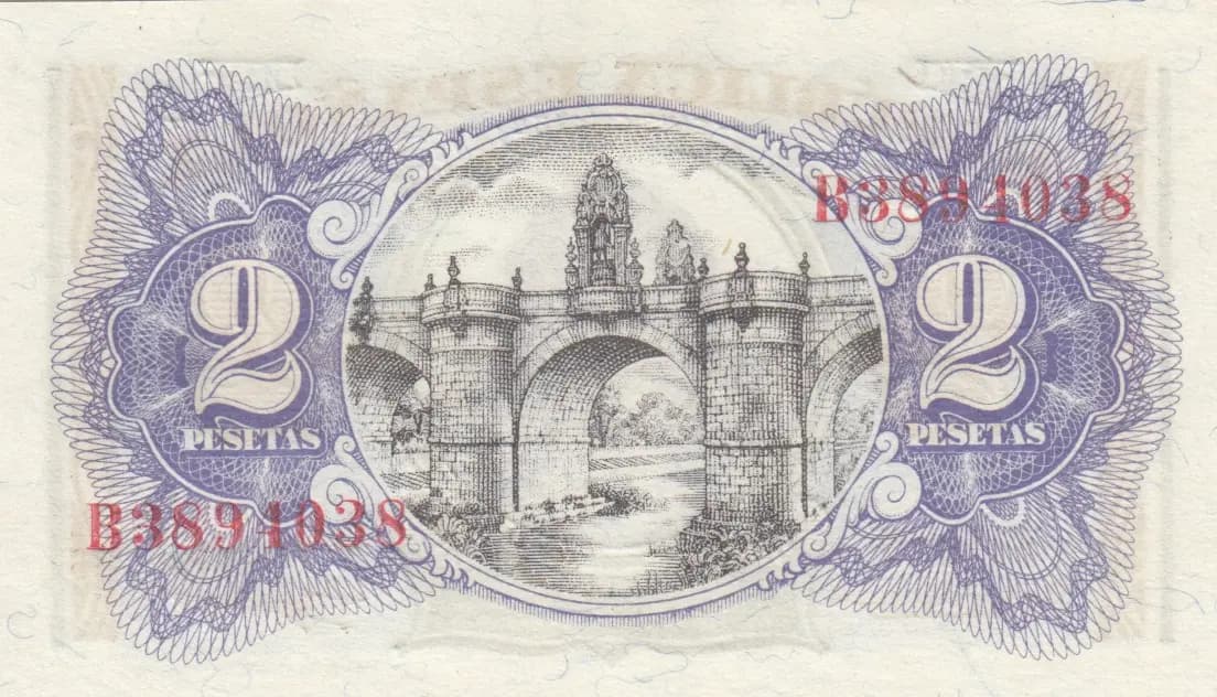 2 pesetas 1938 from Spain, P-95 (1938) — image 2