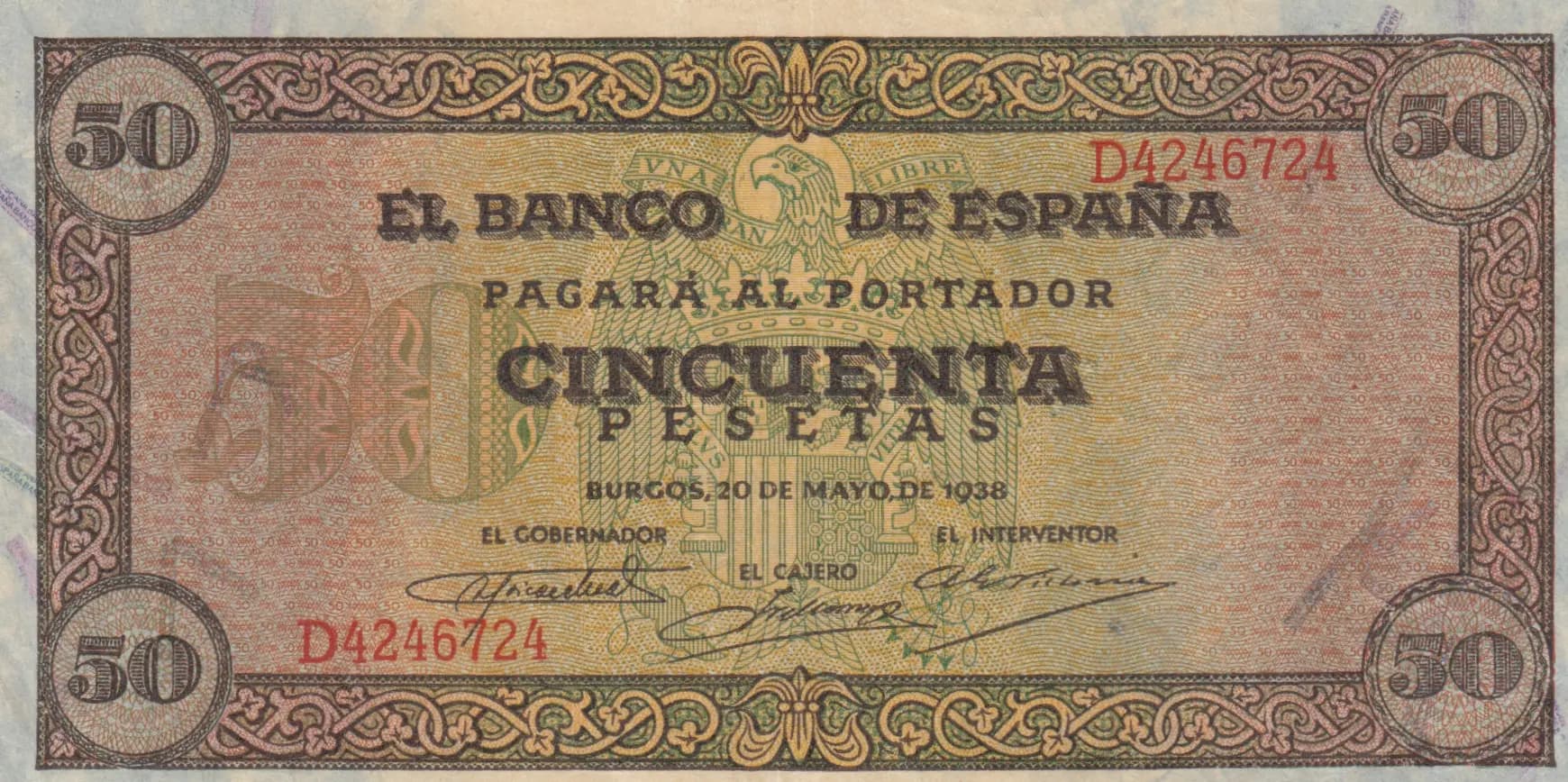 50 pesetas 1938 from Spain, P-112 (1938) — image 1