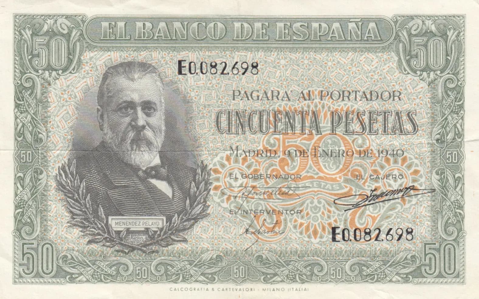 50 pesetas 1940 from Spain, P-117 (1940) — image 1