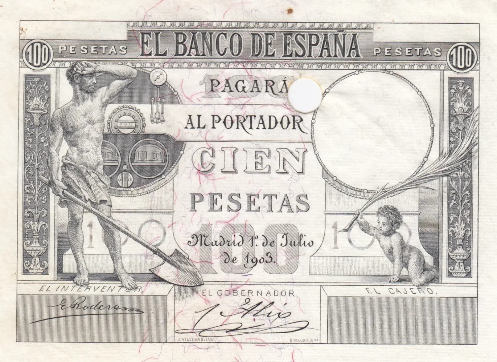 100 pesetas 1903 from Spain, P-53