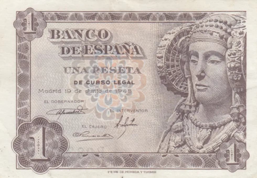 1 peseta 1948 from Spain, P-135 (1948) — image 1