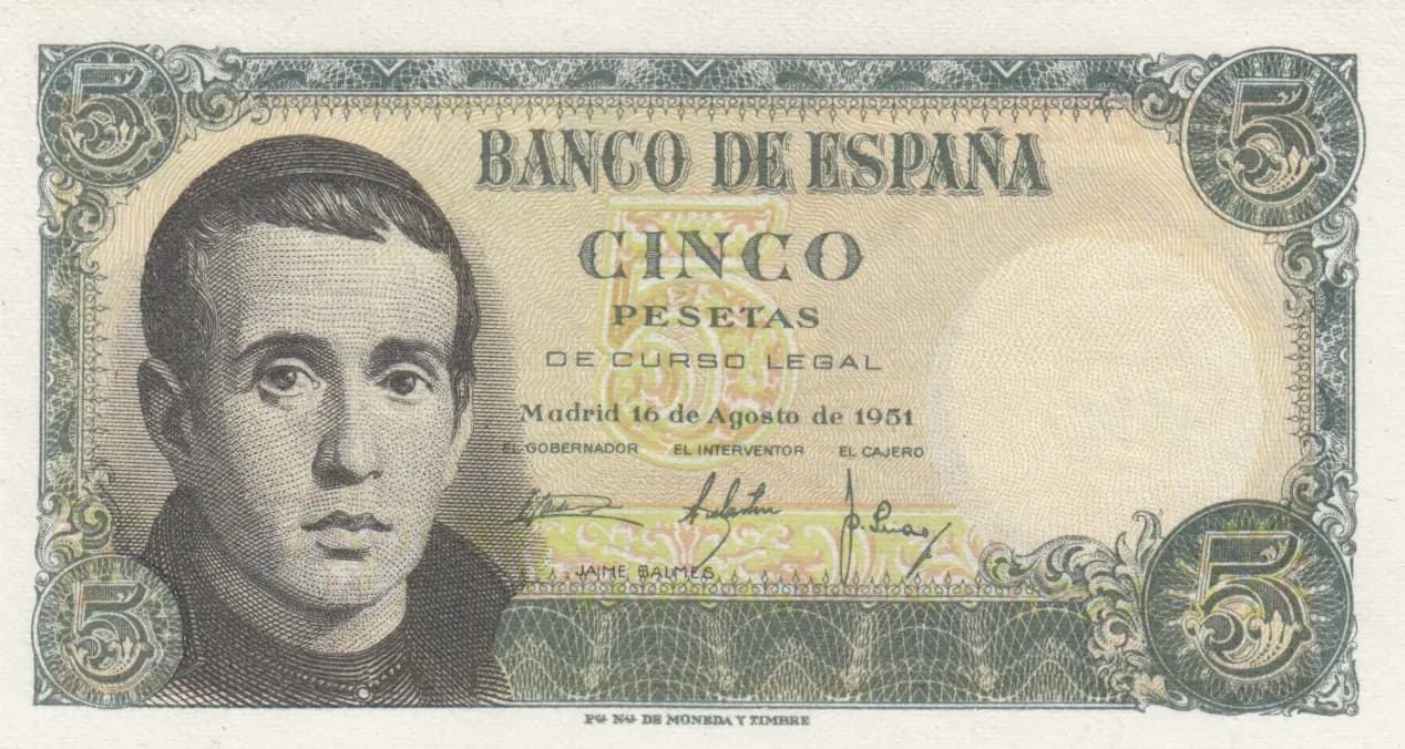 5 pesetas 1951 from Spain, P-140 (1951) — image 1