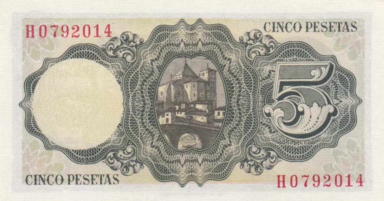 5 pesetas 1951 from Spain, P-140 (1951) — image 2