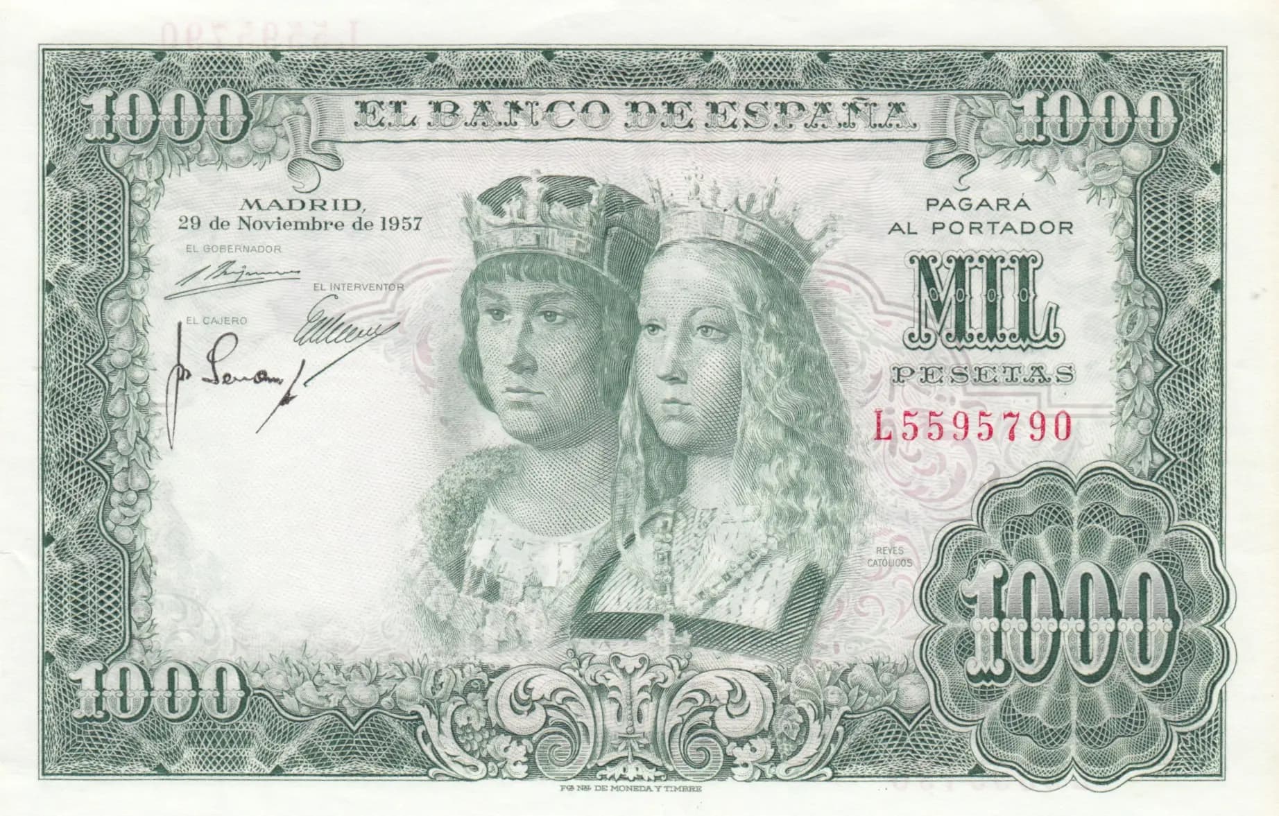 1000 pesetas 1957 from Spain, P-149 (1957) — image 1