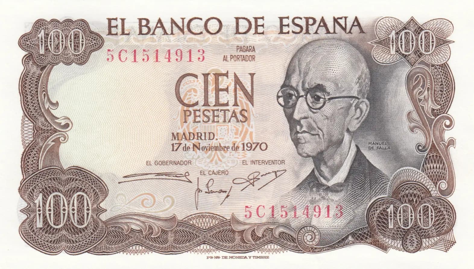 100 pesetas 1970 from Spain, P-152 (1970) — image 1