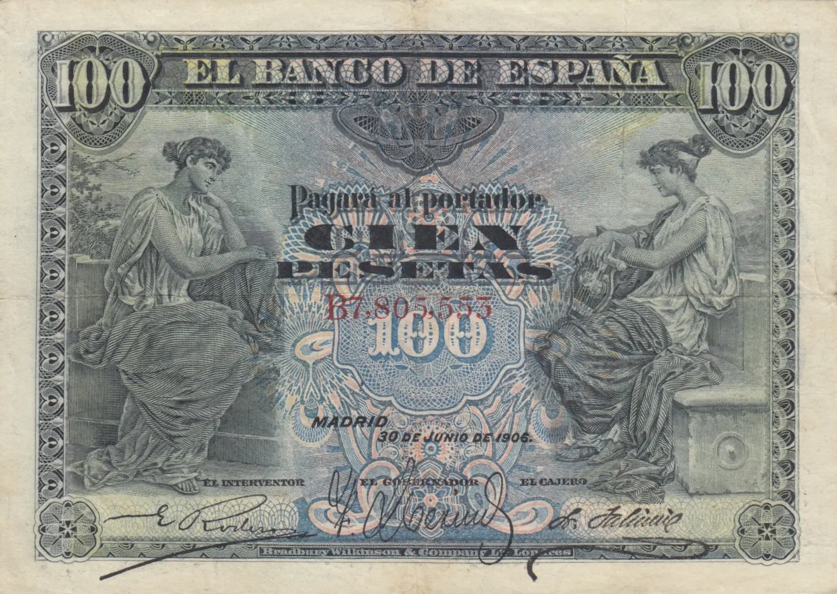 100 pesetas 1906 from Spain, P-59a
