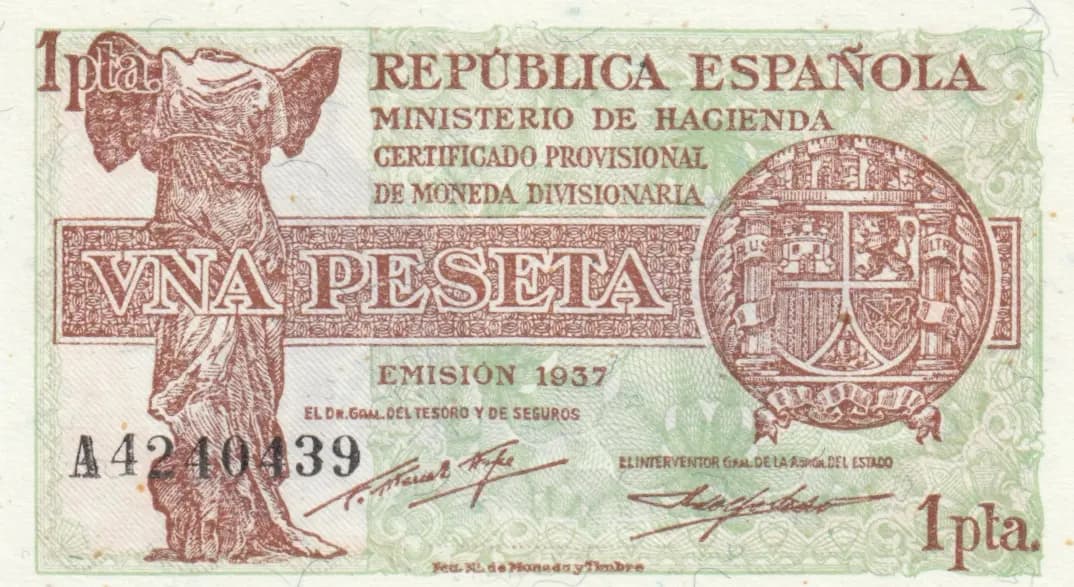 1 peseta 1937 from Spain, P-94 (1937) — image 1