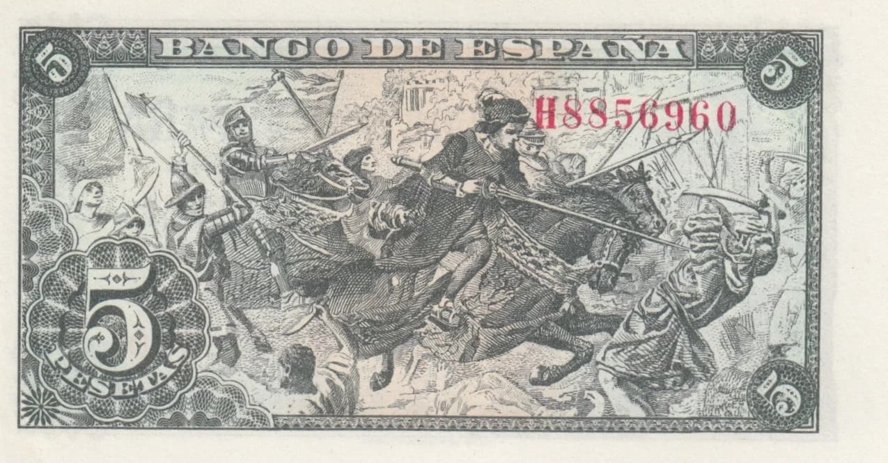 5 pesetas 1945 from Spain, P-129 (1945) — image 2