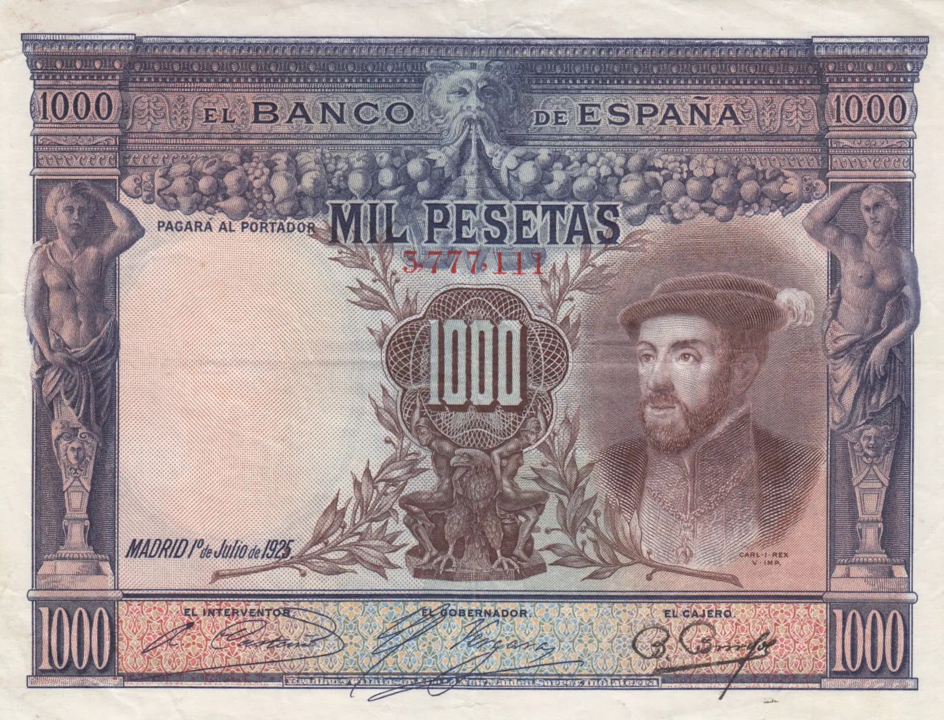 1000 pesetas 1936 from Spain, P-70c (1936) — image 1