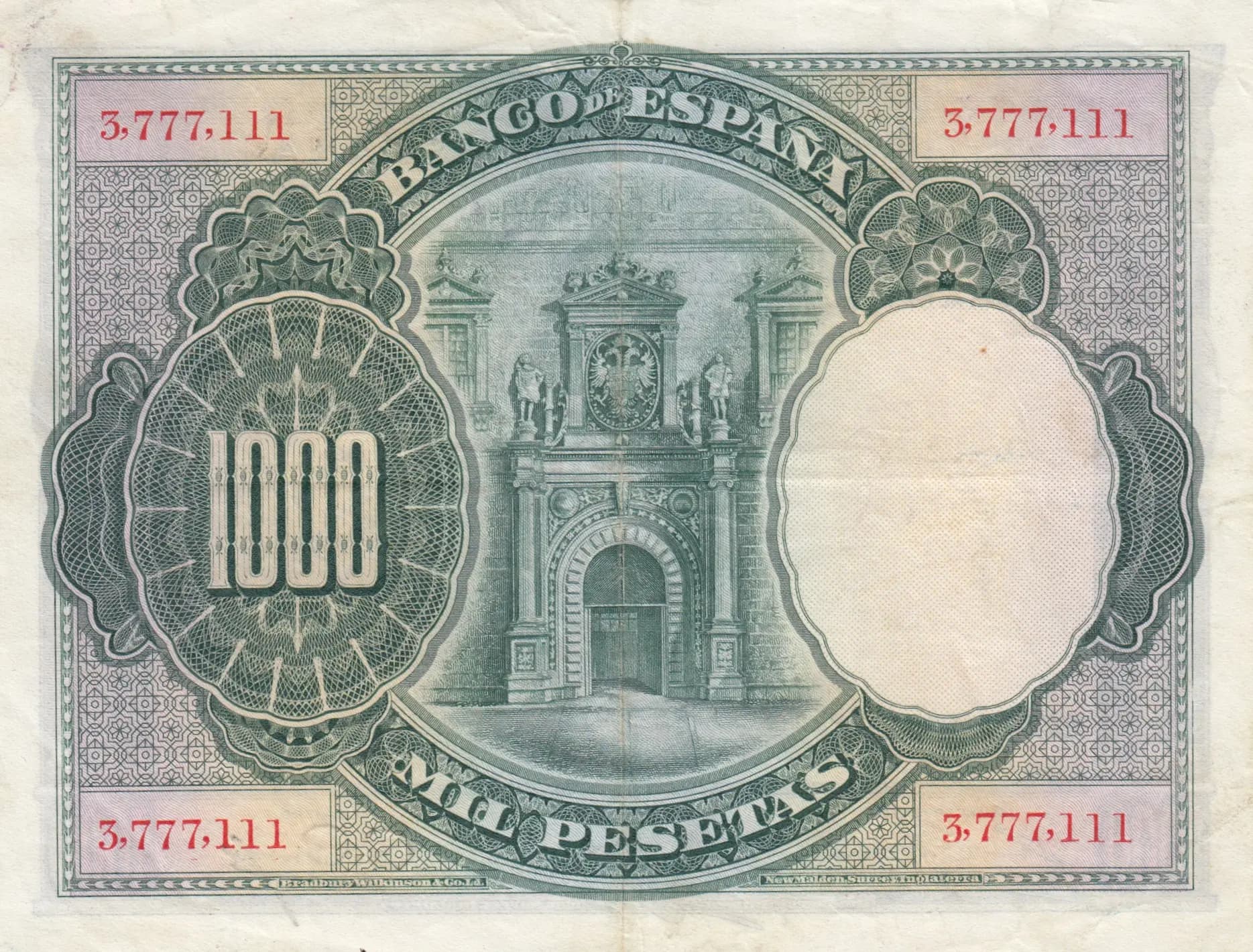 1000 pesetas 1936 from Spain, P-70c (1936) — image 2