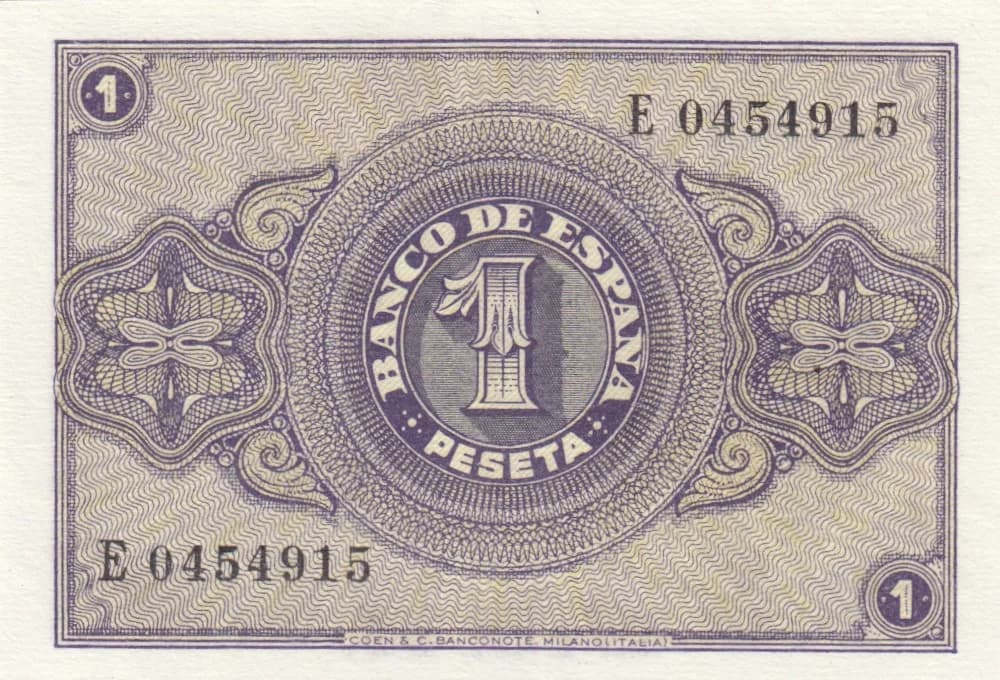 1 peseta 1937 from Spain, P-104 (1937) — image 2