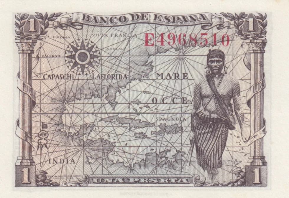 1 peseta 1945 from Spain, P-128 (1945) — image 2